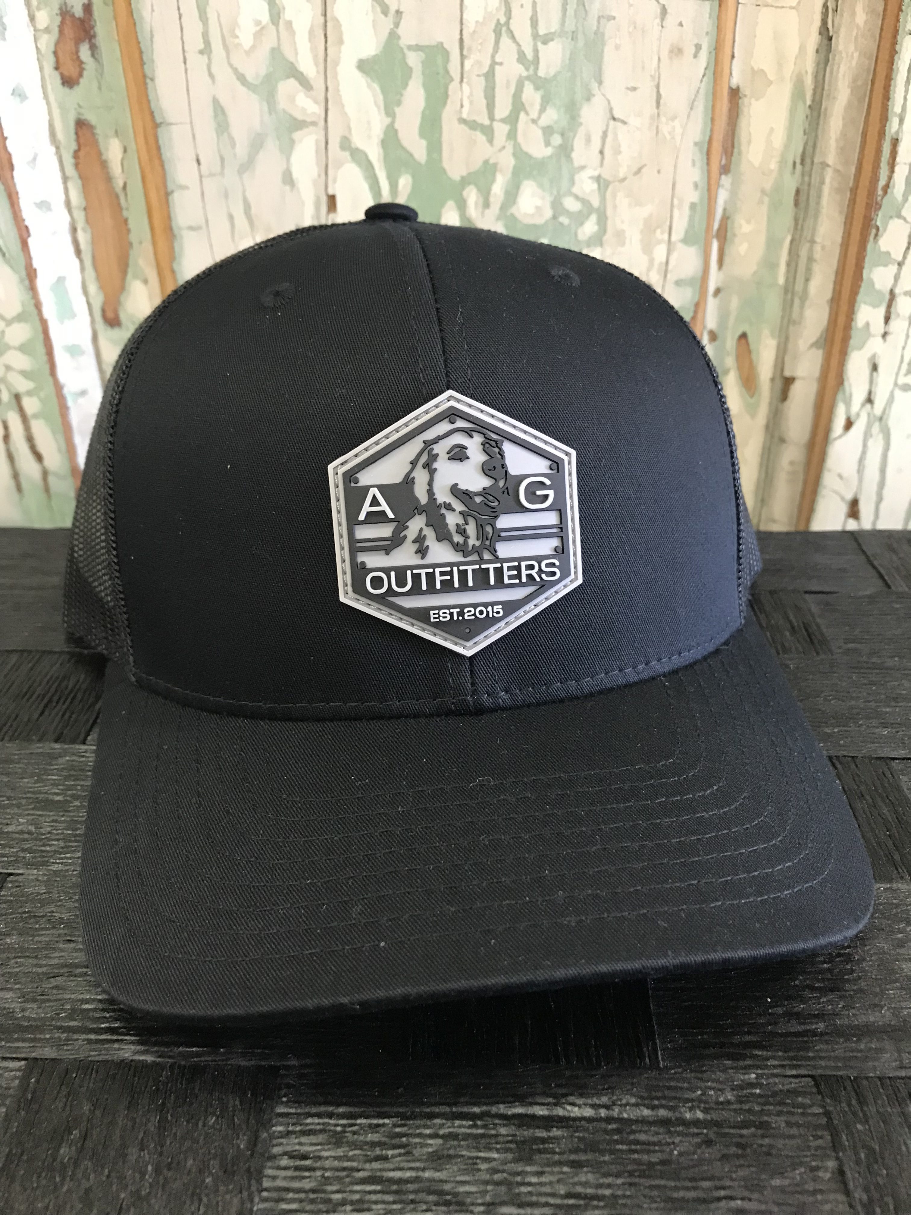 AG Outfitters Rubber Logo Patch Trucker Hat Black/Black - AG Outfitters NC