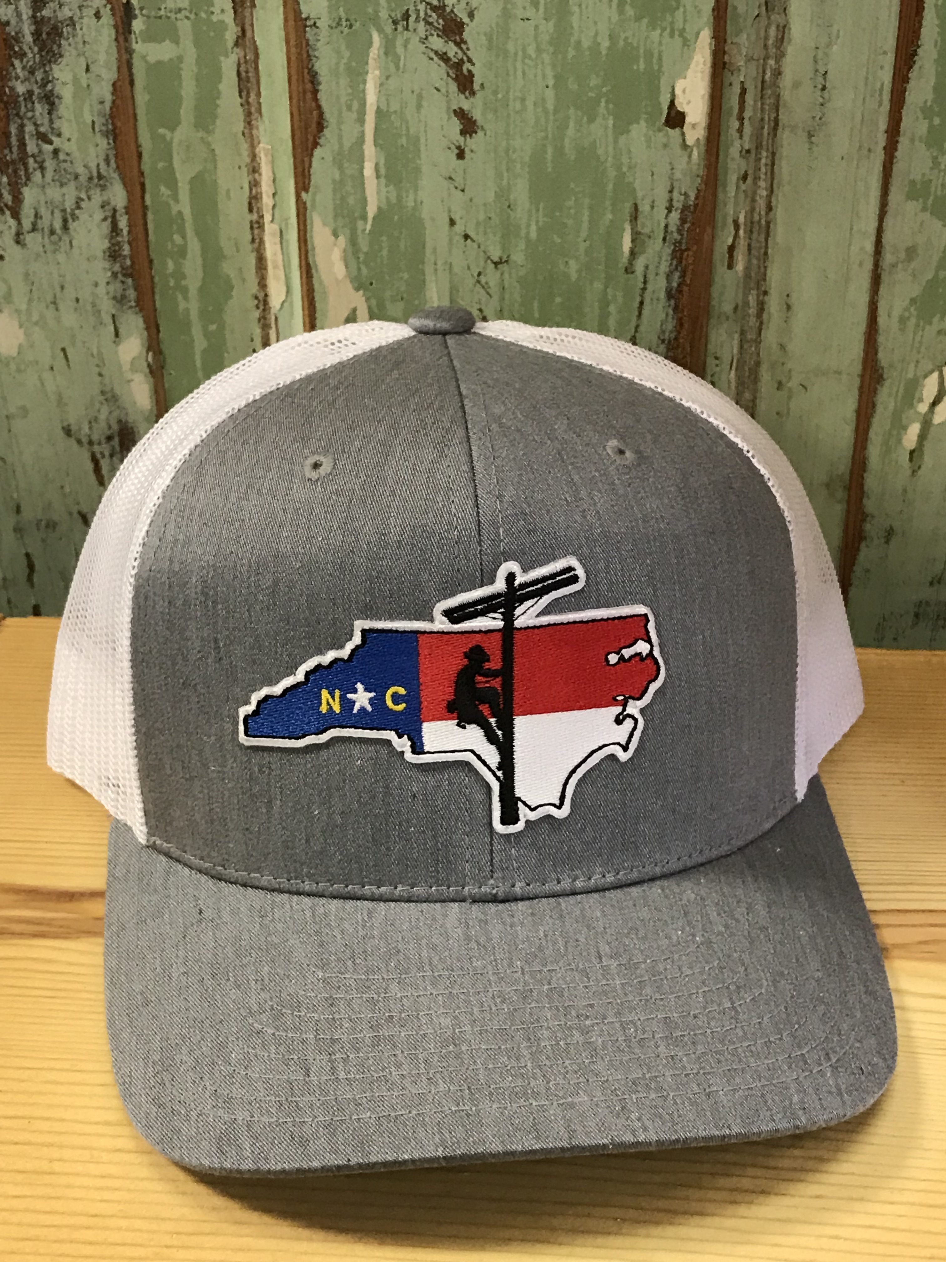 North Carolina Lineman Patch Snapback Trucker Hat Heather Grey/White