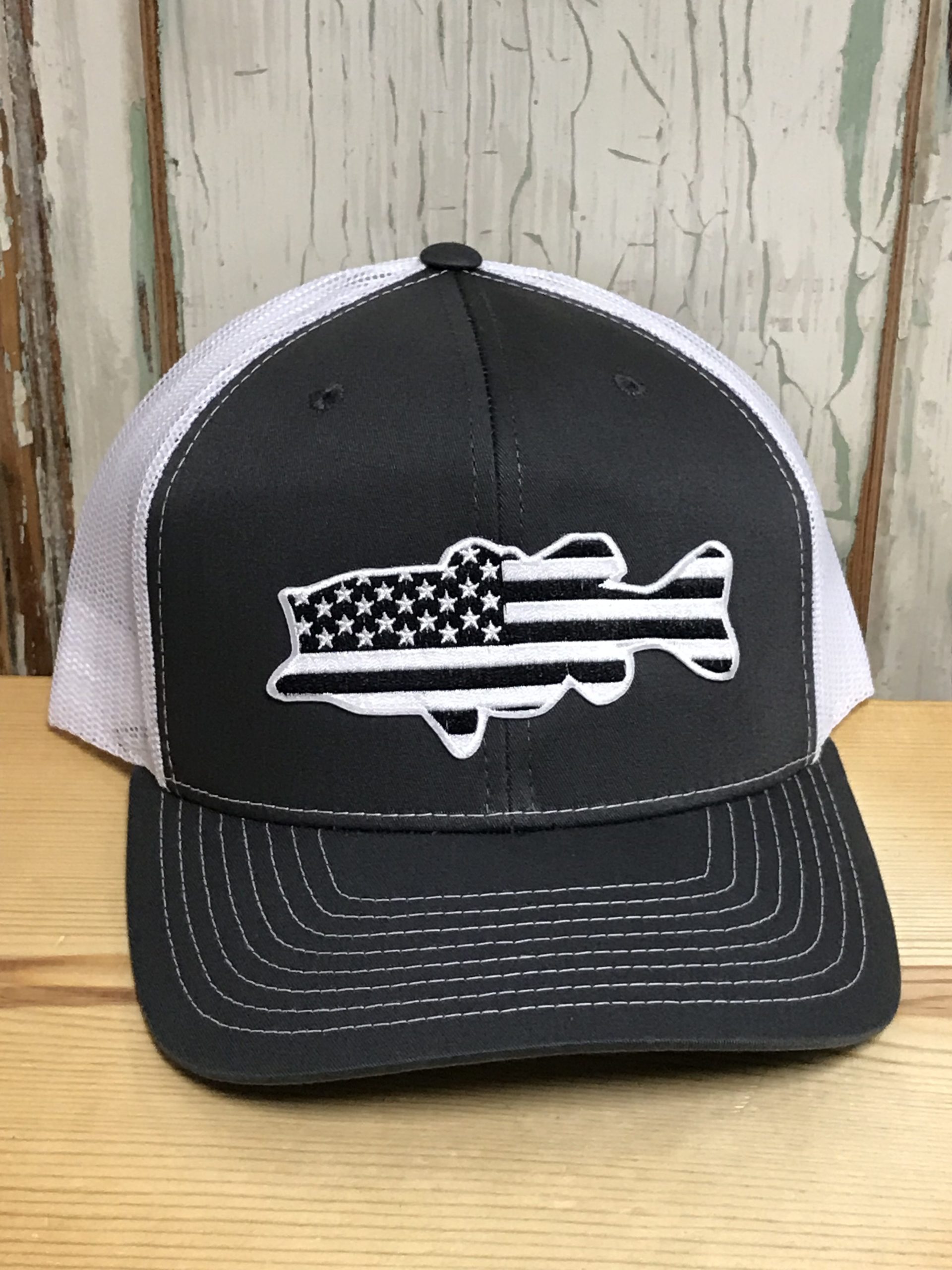 USA Bass Patch Snapback Trucker Hat Charcoal/White – AG Outfitters NC