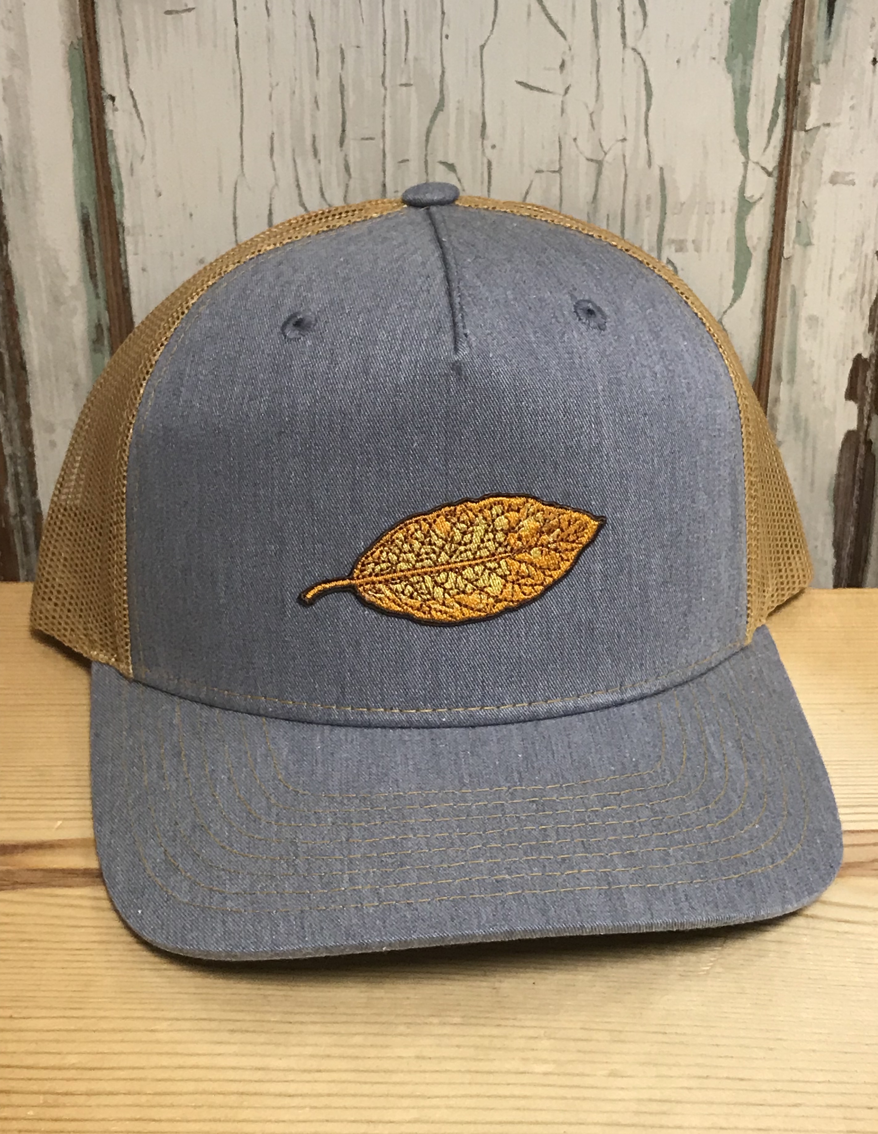 Tobacco Leaf Patch Snapback Trucker Hat Heather Grey/Amber - AG