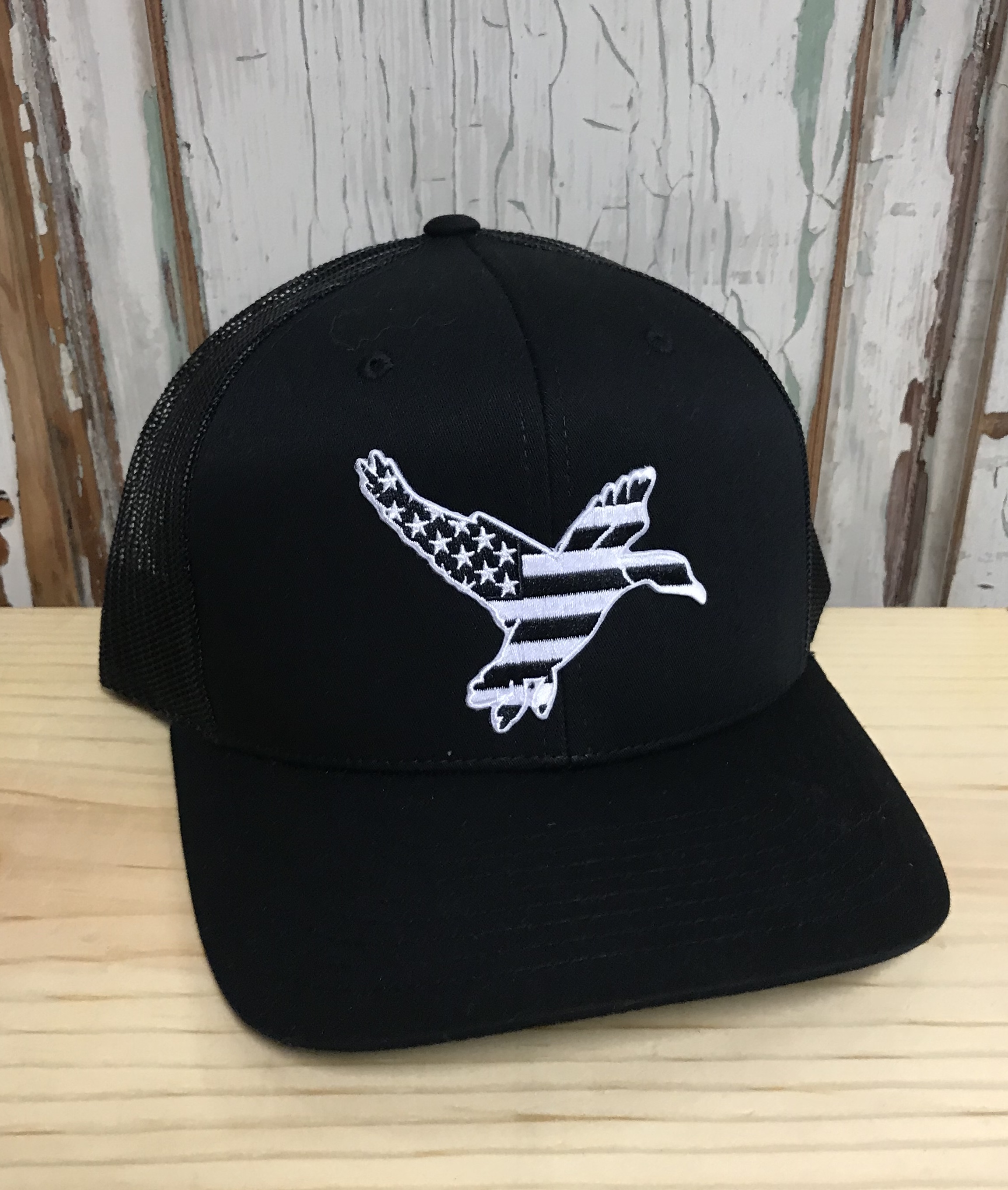 USA Flag Duck Patch Snapback Trucker Hat Black/Black - AG Outfitters NC