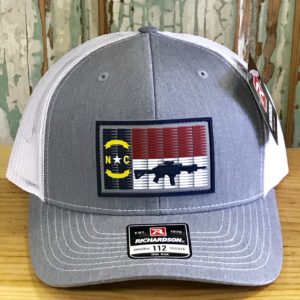 North Carolina AR Flag Patch Trucker Hat Heather Grey/White