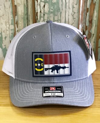 North Carolina AR Flag Patch Trucker Hat Heather Grey/White