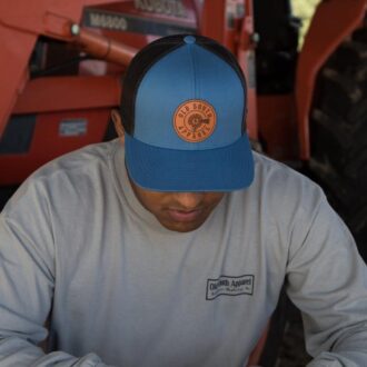 Old South Windmill Leather Patch Snapback Trucker Hat Ocean Blue/Graphite