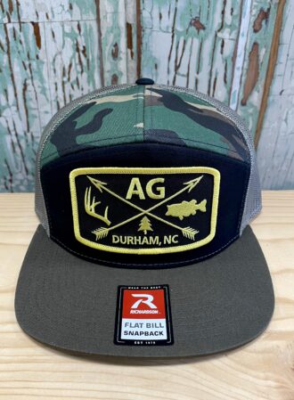 AG Patch 7 Panel Trucker Hat Snap Back Black/Green Camo/Loden