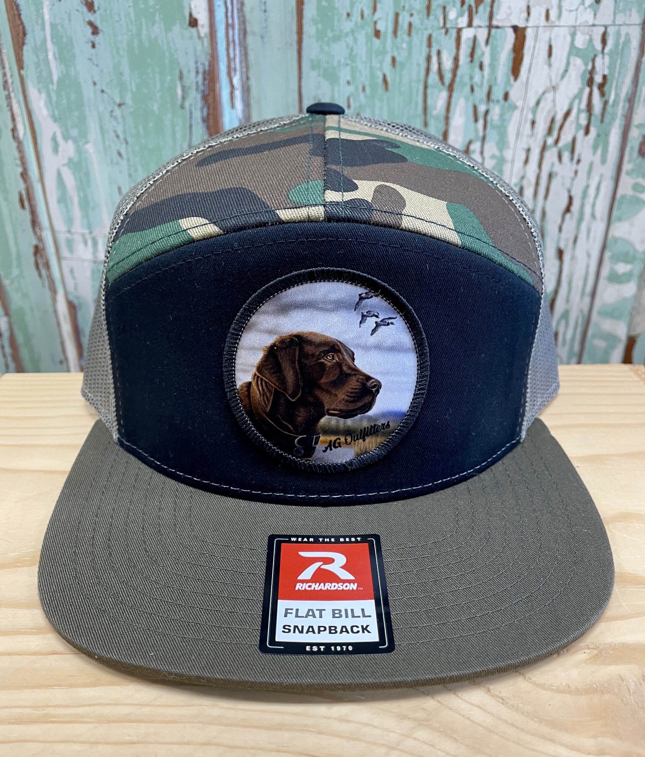 Chocolate Lab Patch 7 Panel Hat Snap Back Black/Green Camo/Loden – AG  Outfitters NC