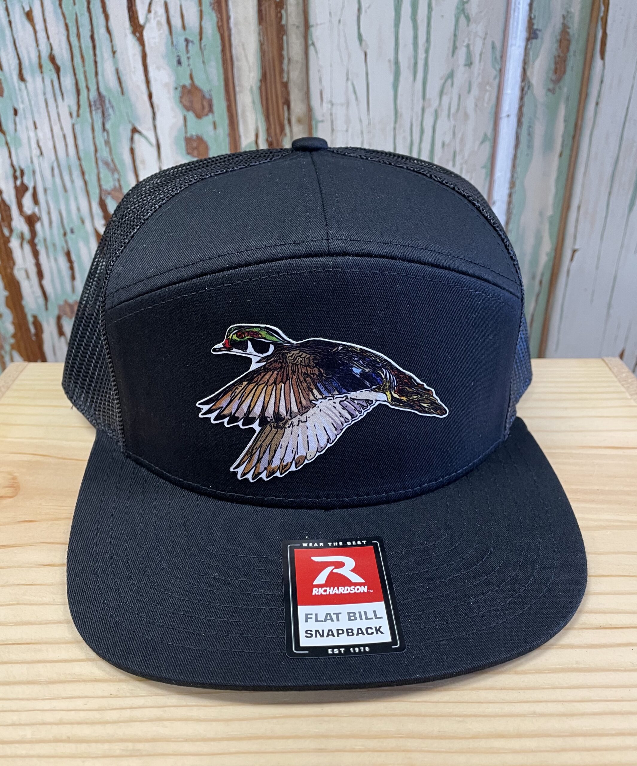 Wood Duck Flying 7 Panel Trucker Hat Snap Back Black/Black Richardson 168 –  AG Outfitters NC