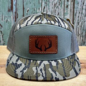 Deer Antlers Leather Patch 7 Panel Trucker Hat Bottomland/Loden