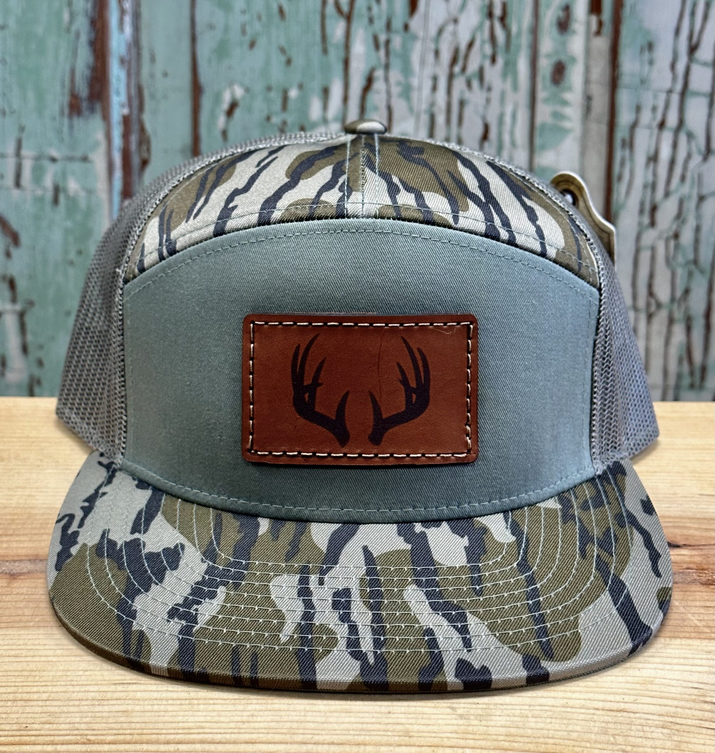 Deer Antlers Leather Patch 7 Panel Trucker Hat Bottomland/Loden – AG  Outfitters NC